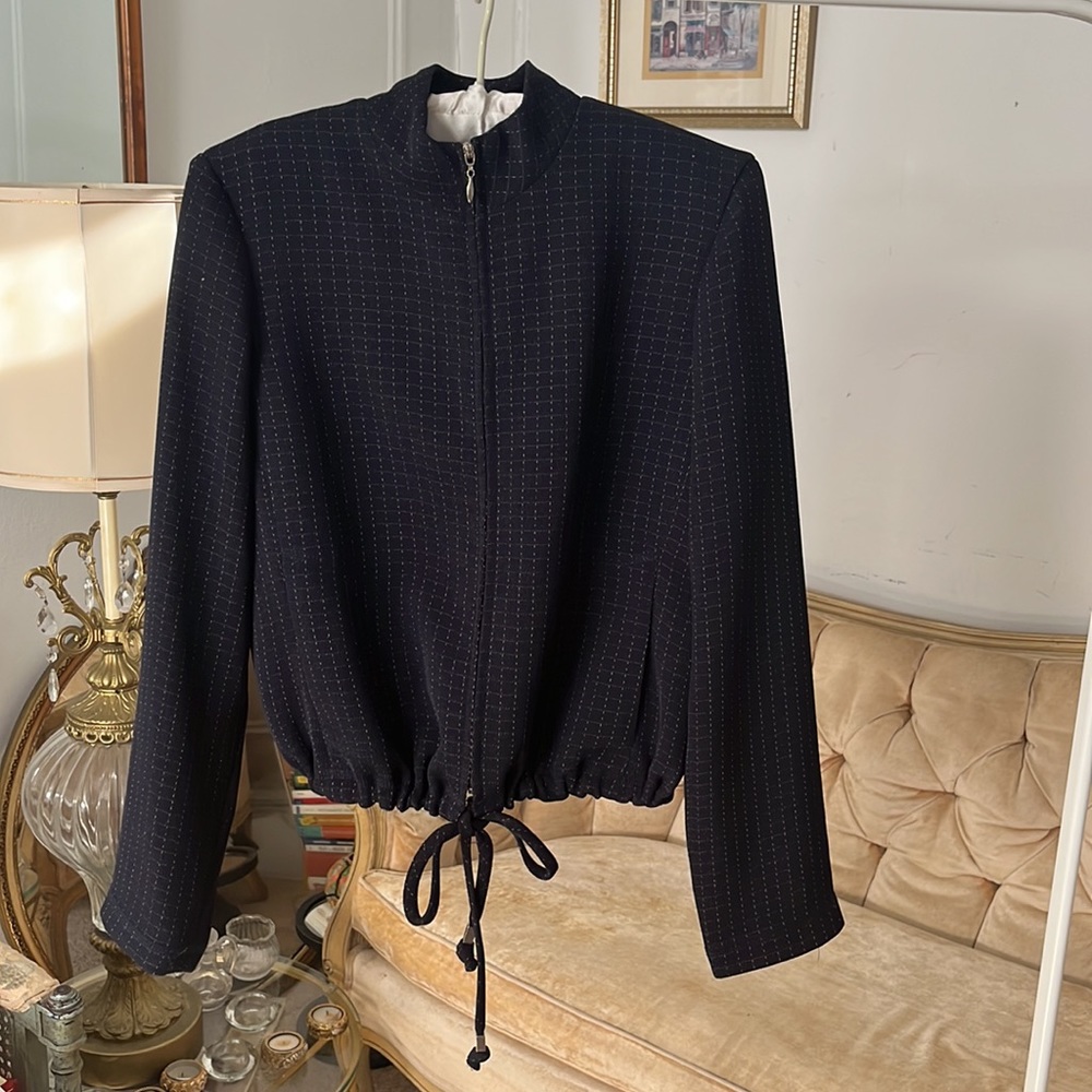 Vintage Y2K Liz Claiborne Zip-Up Women’s Bomber Jacket Blazer Navy Blue 6P